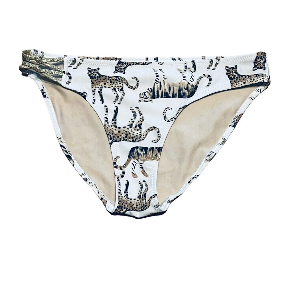 aerie CATS Bikini Bottom XS Leopard Tiger Metallic Strappy Side Lined Beach  NEW